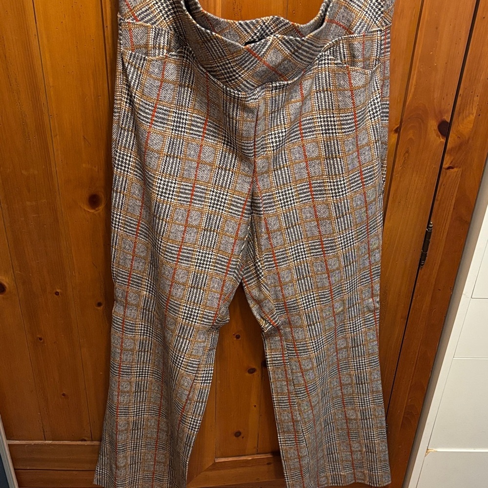 Torrid Plaid Wide Leg Pants - Orange, Black, White